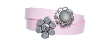 Leather Bracelet with Slider Beads Double Grey