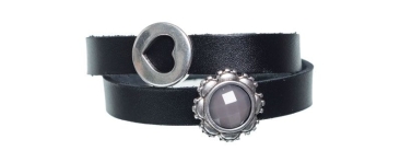 Leather Bracelet with Slider Beads Double Dark Grey