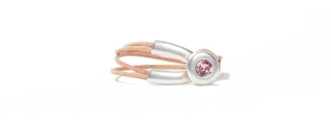 Bracelet Metal & Leather Chaton Pink