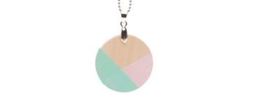 Geometric Wooden Bead Necklace Slice Turquoise Pink