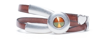 Mini slider bracelet Rivoli and heart brown