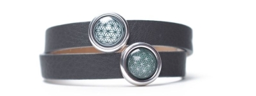Wrap Bracelet with Flower of Life Motif and Sliders Green