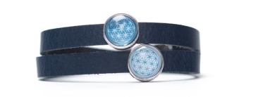Bracelet enrouleur avec motif fleur de vie et sliders bleu