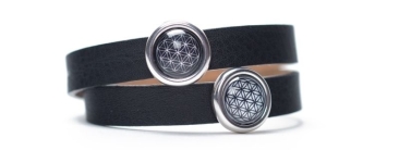 Wrap Bracelet with Flower of Life Motif and Sliders Black