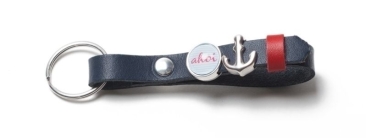Leather Strap Keychain with Sliders Dark Blue