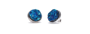 Stud Earrings with Cabochons Druzy Blue