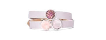 Leather Bracelet with Sliders and Cabochons Pink