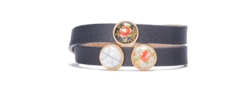 Leather Bracelet with Sliders and Cabochons Black