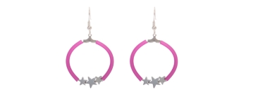 Earrings Creole with Hematite Beads Star Pink