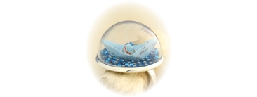 Maritime ring with paper boat under glass dome