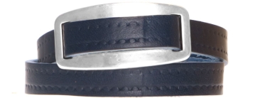 Leather bracelet with embossed wide leather strap dark blue