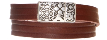 Leather bracelet with embossed wide leather strap dark red