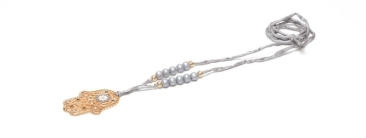 Silk Ribbon Necklace Hamsa Grey
