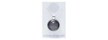 Cabochon Necklace with Flower of Life Pendant Black