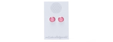 Cabochon Stud Earrings with Flower of Life Motif Pink