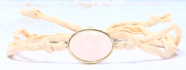 Bracelet avec connecteur de bracelet de pierres précieuses et ruban rose