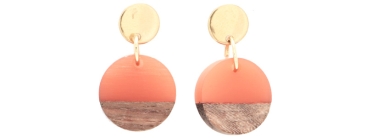 Earrings with Wood Resin Pendants Disc Small