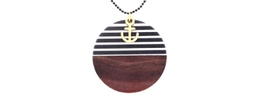 Necklace with Wood Resin Pendant Disc Striped