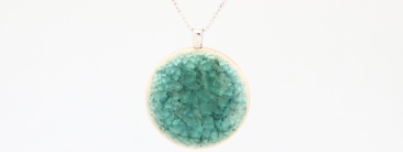 Necklace with ceramic pendant 30 mm blue-green