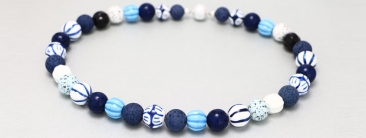 Necklace with Polaris and Porcelain Beads Blue and White