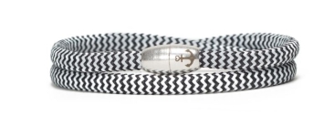 Bracelet double avec corde à voile et fermeture magnétique noir rayé