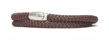 Bracelet double avec corde à voile et fermeture magnétique brun foncé