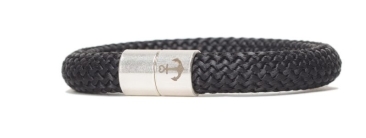 Eenvoudige armband met zeiltouw 10 mm en magnetische sluiting zwart