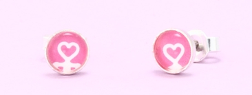 Stud earrings with glass cabochon heart