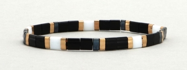 Elastisches Armband mit Tila und Halftila-Perlen Schwarz-Weiß-Gold-Grau