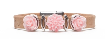 Korkarmband mit Blumencabochon Rosa