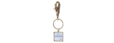 Keyring with Square Glass Cabochon Ahoy Bronze Colours