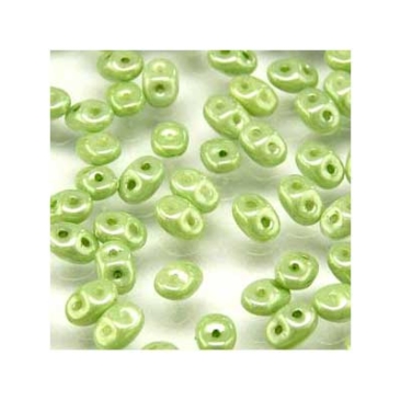 Matubo Superduo beads, 2,5 x 5 mm, colour Chalk Green Luster Light, tube with ca. 22,5 gr