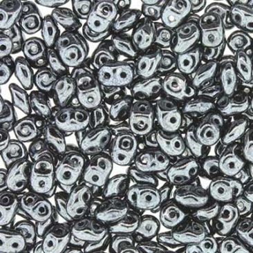 Matubo Superduo beads, 2,5 x 5 mm, colour Jet Hematite, tube with ca. 22,5 gr