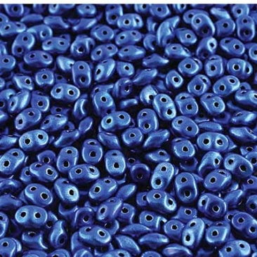 Matubo Superduo Perlen,  2,5 x 5 mm, Farbe Metalluster Crown Blue, Röhrchen mit ca. 22,5 gr