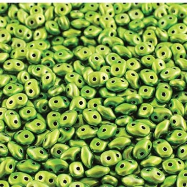 Matubo Superduo beads, 2,5 x 5 mm, colour Metalluster Appel Green, tube with approx. 22,5 gr