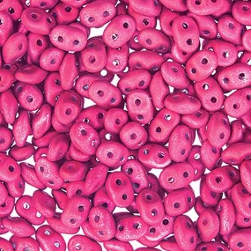 Matubo Superduo Perlen,  2,5 x 5 mm, Farbe Metalluster Matt Hot Pink, Röhrchen mit ca. 22,5 gr
