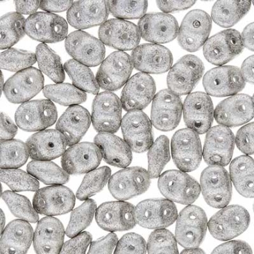 Matubo Superduo Perlen,  2,5 x 5 mm, Farbe Jet Silver Pastel, Röhrchen mit ca. 22,5 gr