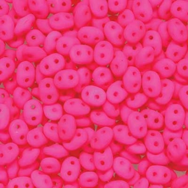 Matubo Superduo Perlen,  2,5 x 5 mm, Farbe Neon Pink, Röhrchen mit ca. 22,5 gr