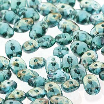 Matubo Superduo beads, 2,5 x 5 mm, colour Aqua /Clarit, tube with approx. 22,5 gr