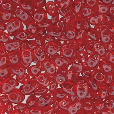 Matubo Superduo beads, 2,5 x 5 mm, colour Ruby, tube with approx. 22,5 gr