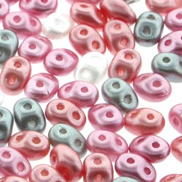 Matubo Superduo beads, 2,5 x 5 mm, colour Pretty in Pink, tube with ca. 22,5 gr