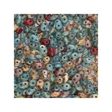 Matubo Superduo Perlen,  2,5 x 5 mm, Farbe Streamy Mix, Röhrchen mit ca. 22,5 gr