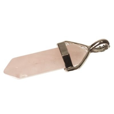 Gemstone pendant rose quartz, pointed, 48 x 8 mm, one eyelet, setting silver-coloured