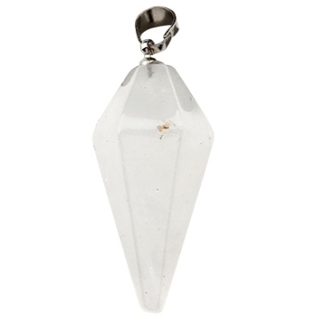 Quartz gemstone pendant, rhombus, 39 x 14 mm, one loop