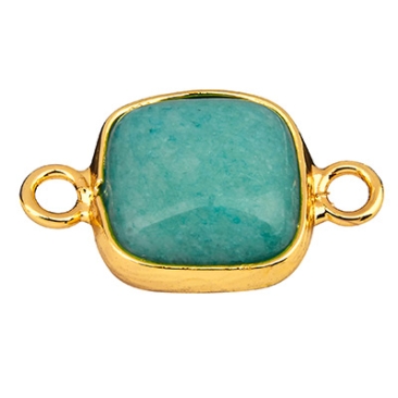 Gemstone bracelet connector square, jade, 21 x 13 mm, two eyelets, gold-coloured setting