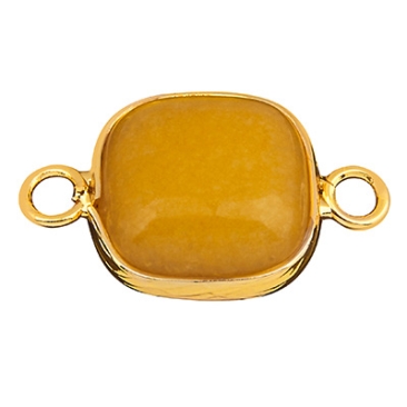 Pierre précieuse Connecteur de bracelet Carré, jade, 21 x 13 mm, deux oeillets, monture dorée