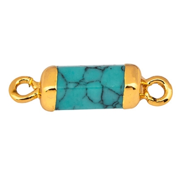 Pierre précieuse Connecteur de bracelet Cylindre, jade, 20 x 5 mm, deux oeillets, monture dorée