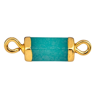 Gemstone bracelet connector cylinder, jade, 20 x 5 mm, two eyelets, gold-coloured setting
