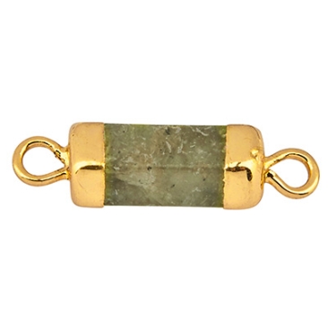 Connecteur de bracelet en pierre précieuse, cylindre, labradorite, 20 x 5 mm, deux oeillets, monture dorée