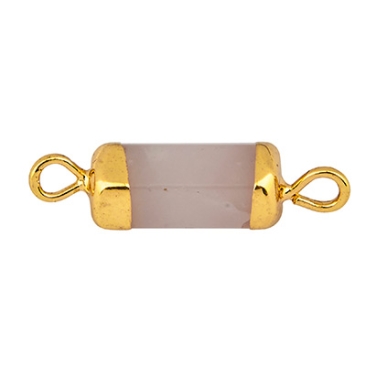 Gemstone bracelet connector cylinder, rose quartz, 20 x 5 mm, two eyelets, gold-coloured setting